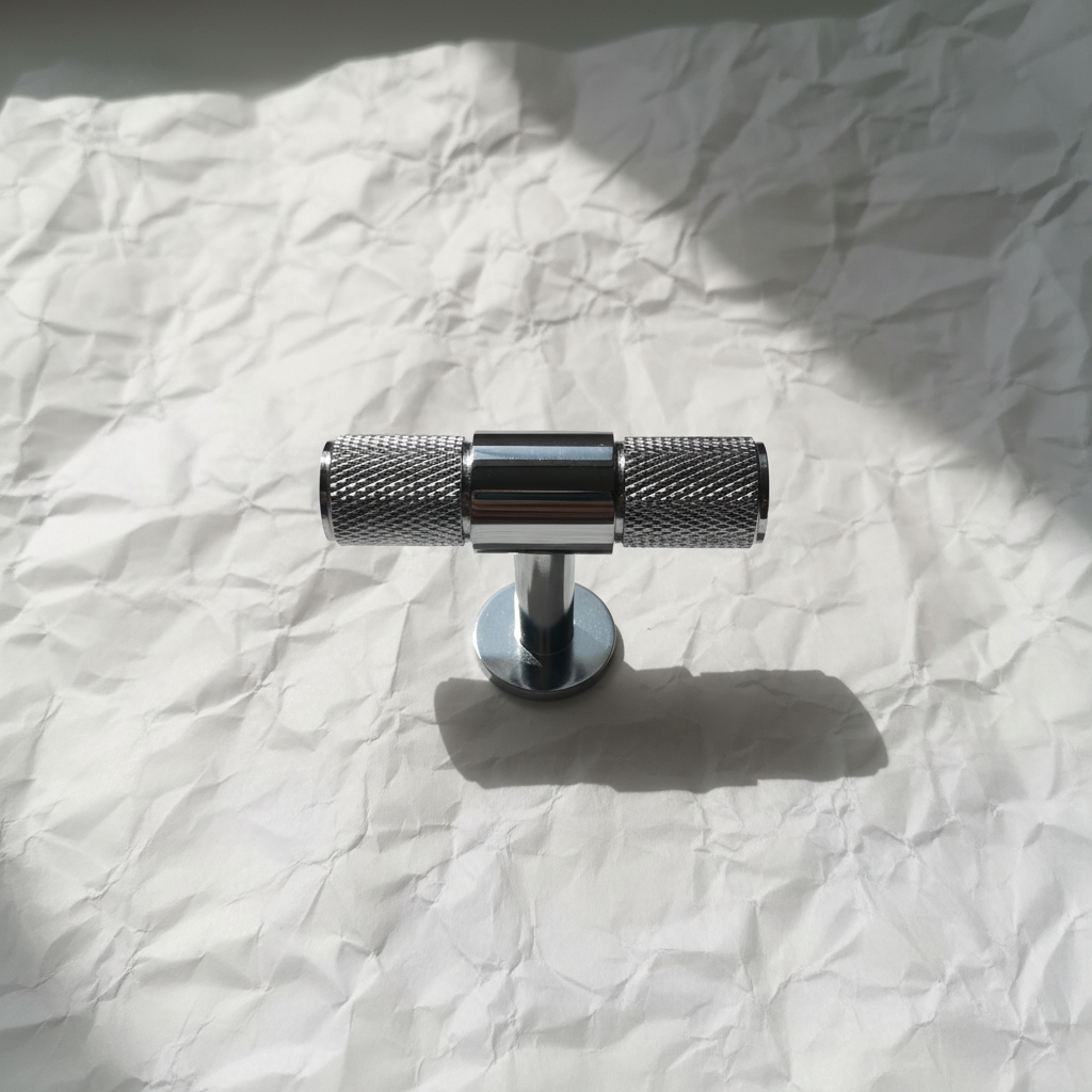 Kromhandtag ovanifrån på vitt papper