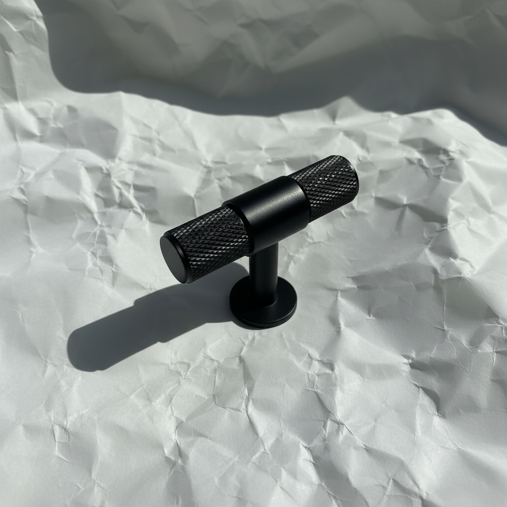 Svart handtag framifrån med ljusare belysning